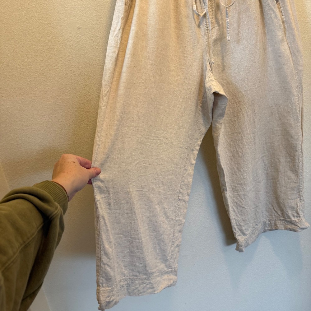 Lane‎ Bryant Linen Blend Wide Leg Cropped Pants Oatmeal Beige 18P Petite Coastal - Picture 5 of 13